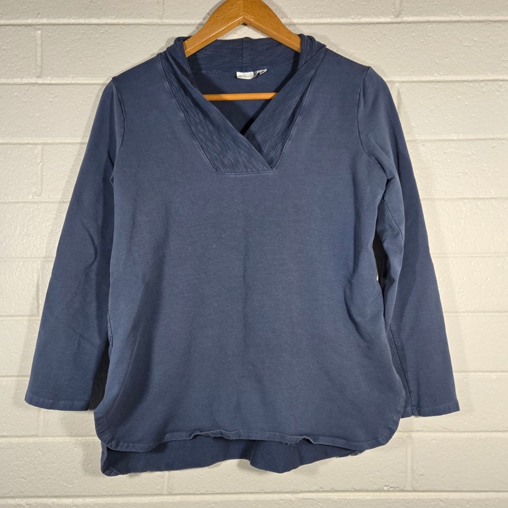 Prairie Cotton Pullover Top Large Blue V-Neck Long Sleeve USA Lounge Classic